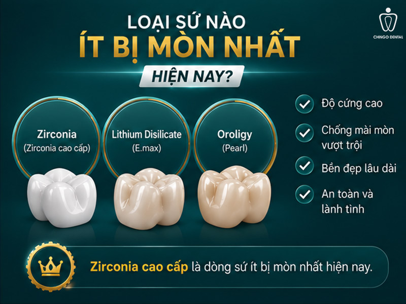 Răng Sứ Có Bị Mòn Không? Sự Thật Và Cách Bảo Vệ Hiệu Quả Lâu Dài 3 loại sứ nào ít bị mòn nhất